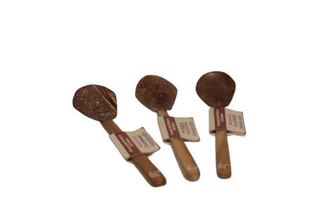 Mann Vaasam Coconut Sheel Wooden Cooking Spoon | Pickle Spoons | Chiratta Thavi Set of 3  