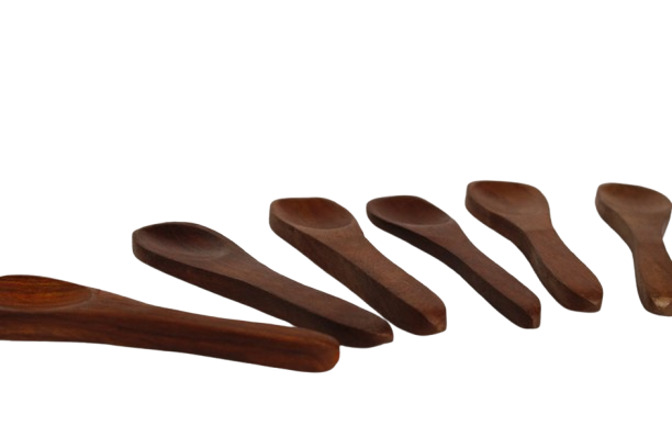Mann Vaasam Handmade Wooden spoon set of 7 Masala and Spice spoons in 4 inches 