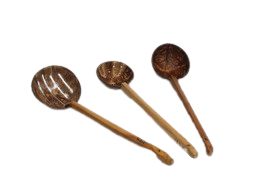 Mann Vaasam  Coconut Shell Spoon | Wooden Cooking Utensils | Frying Spoon & Stick Wooden Ladles Set of 3