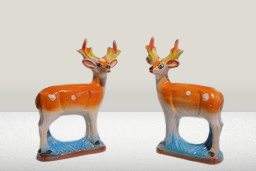 Deer Pair Idol for Home & Office Decor | Handmade Love Deers Statue for Vastu Decorative Showpiece | Ceramic Brown 17cm 