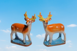 Deer Pair Idol for Home & Office Decor | Handmade Love Deers Statue for Vastu Decorative Showpiece | Ceramic Brown 17cm 