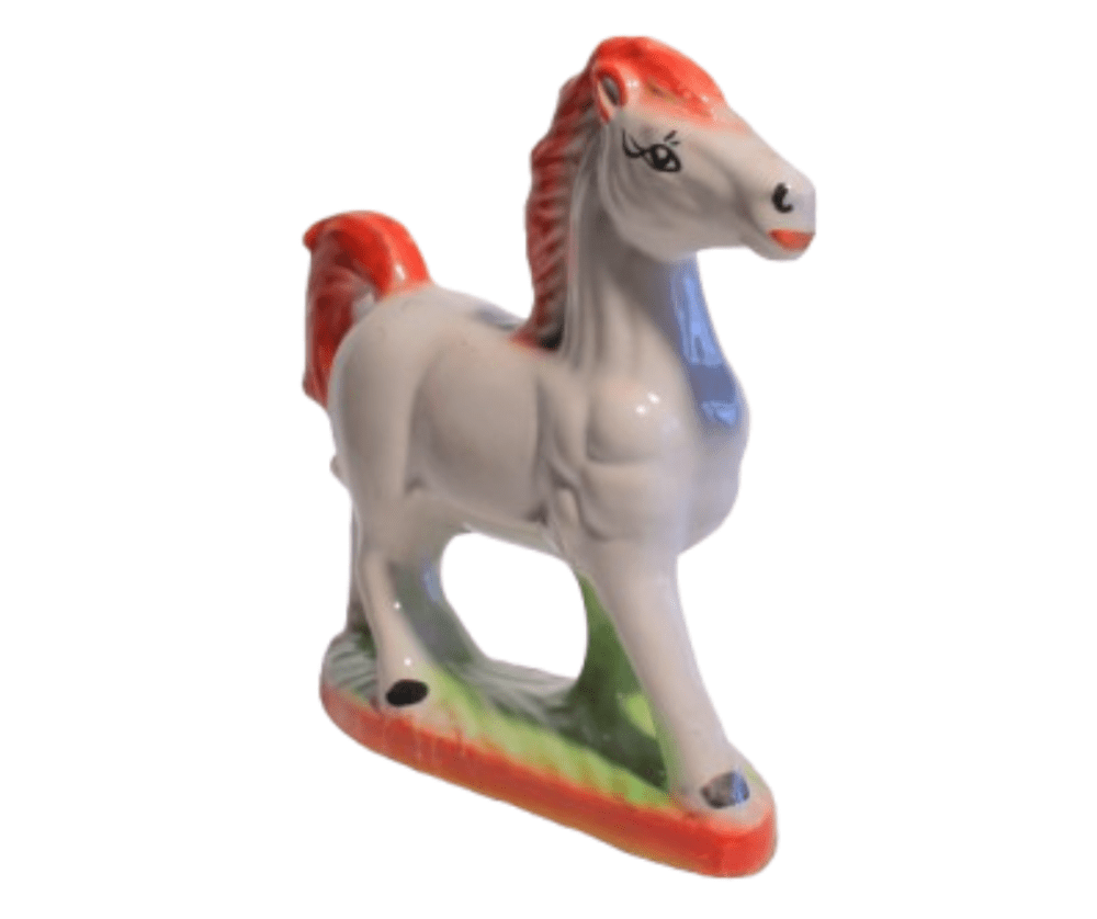 Horse Statue Idol for Home & Office Decor | Handmade Feng Shui Showpiece for Vastu Decorative Showpiece | 3.5 cm (Ceramic , White & Blue) 