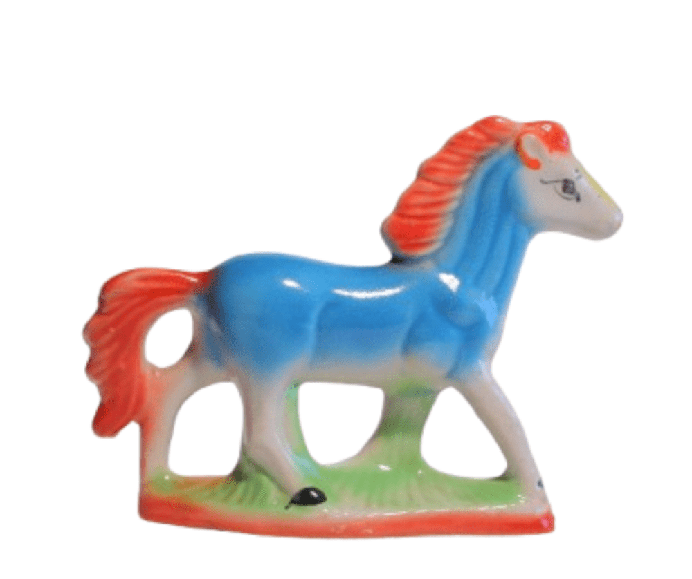 Horse Statue Idol for Home & Office Decor | Handmade Feng Shui Showpiece for Vastu Decorative Showpiece | 3.5 cm (Ceramic , White & Blue) 