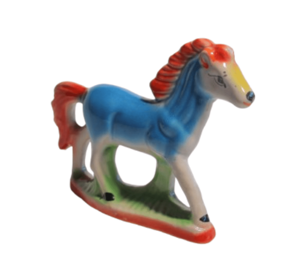 Horse Statue Idol for Home & Office Decor | Handmade Feng Shui Showpiece for Vastu Decorative Showpiece | 3.5 cm (Ceramic , White & Blue) 