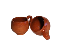Set of 2 Ceramic Coated Clay Kulhad Tea Cups (Brown, Cup Set)