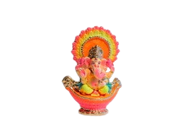 Lord Ganesha on Boat Natural Clay Idol 