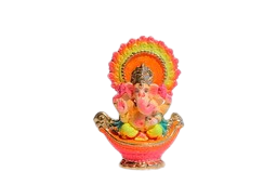 Lord Ganesha on Boat Natural Clay Idol 
