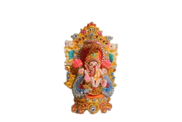 Vins Art House Eco Friendly 8 inch Ganesh Murti Decorated with Cloths and Artificial Stones 