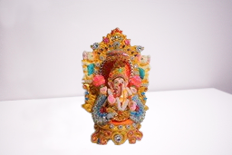 Vins Art House Eco Friendly 8 inch Ganesh Murti Decorated with Cloths and Artificial Stones 