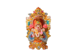 Vins Art House Eco Friendly 8 inch Ganesh Murti Decorated with Cloths and Artificial Stones 