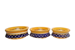 VAH Ceramic Serving Bowl Multipurpose Serving Bowls & Containers with Lid Kitchen Storage | Serving Handi (Pack of 3 Yellow)