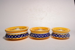 VAH Ceramic Serving Bowl Multipurpose Serving Bowls & Containers with Lid Kitchen Storage | Serving Handi (Pack of 3 Yellow)