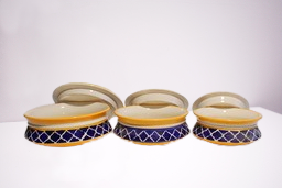 VAH Ceramic Serving Bowl Multipurpose Serving Bowls & Containers with Lid Kitchen Storage | Serving Handi (Pack of 3 Yellow)